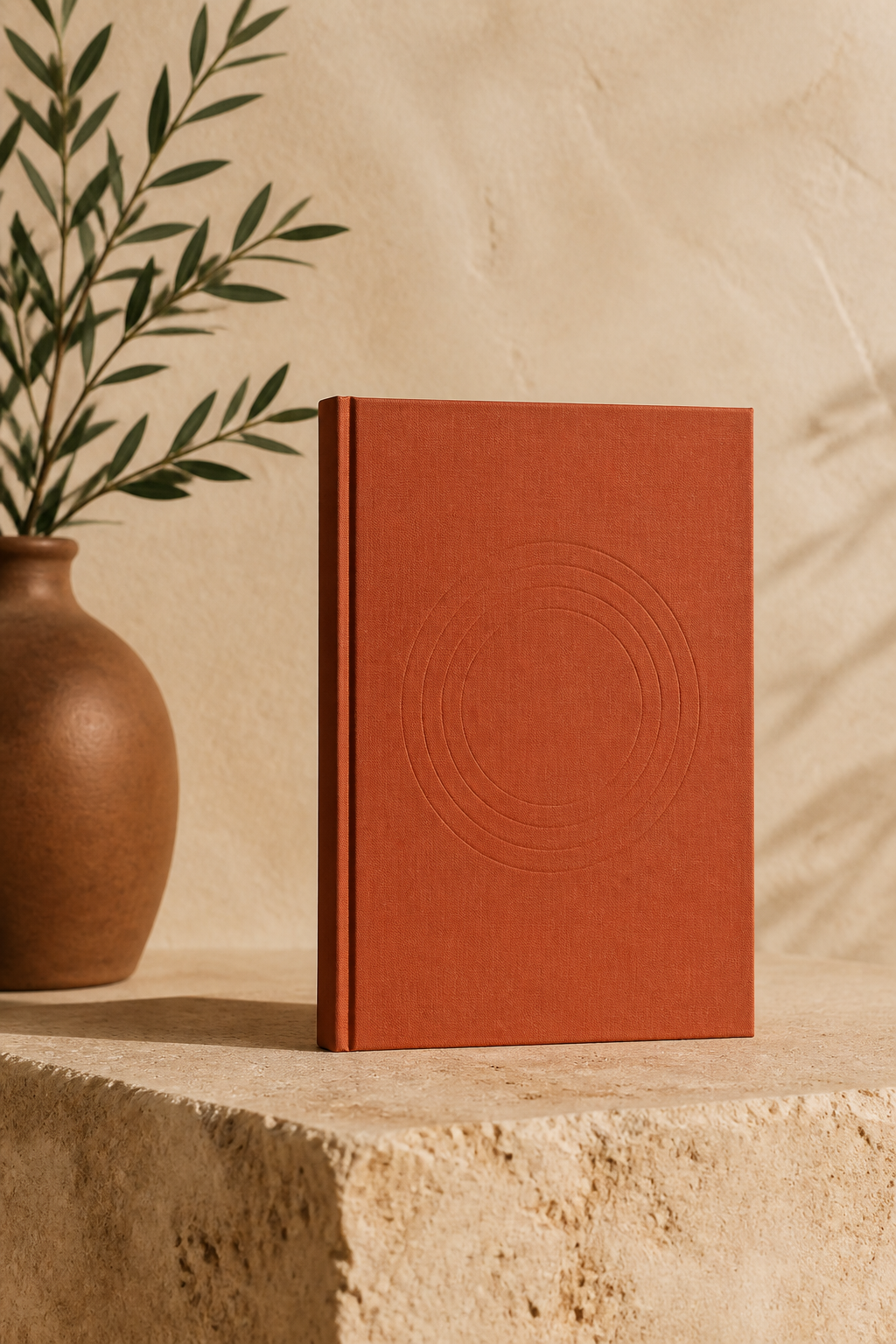 Exemplar de capa terracota de Canção das águas internas sobre pedra clara